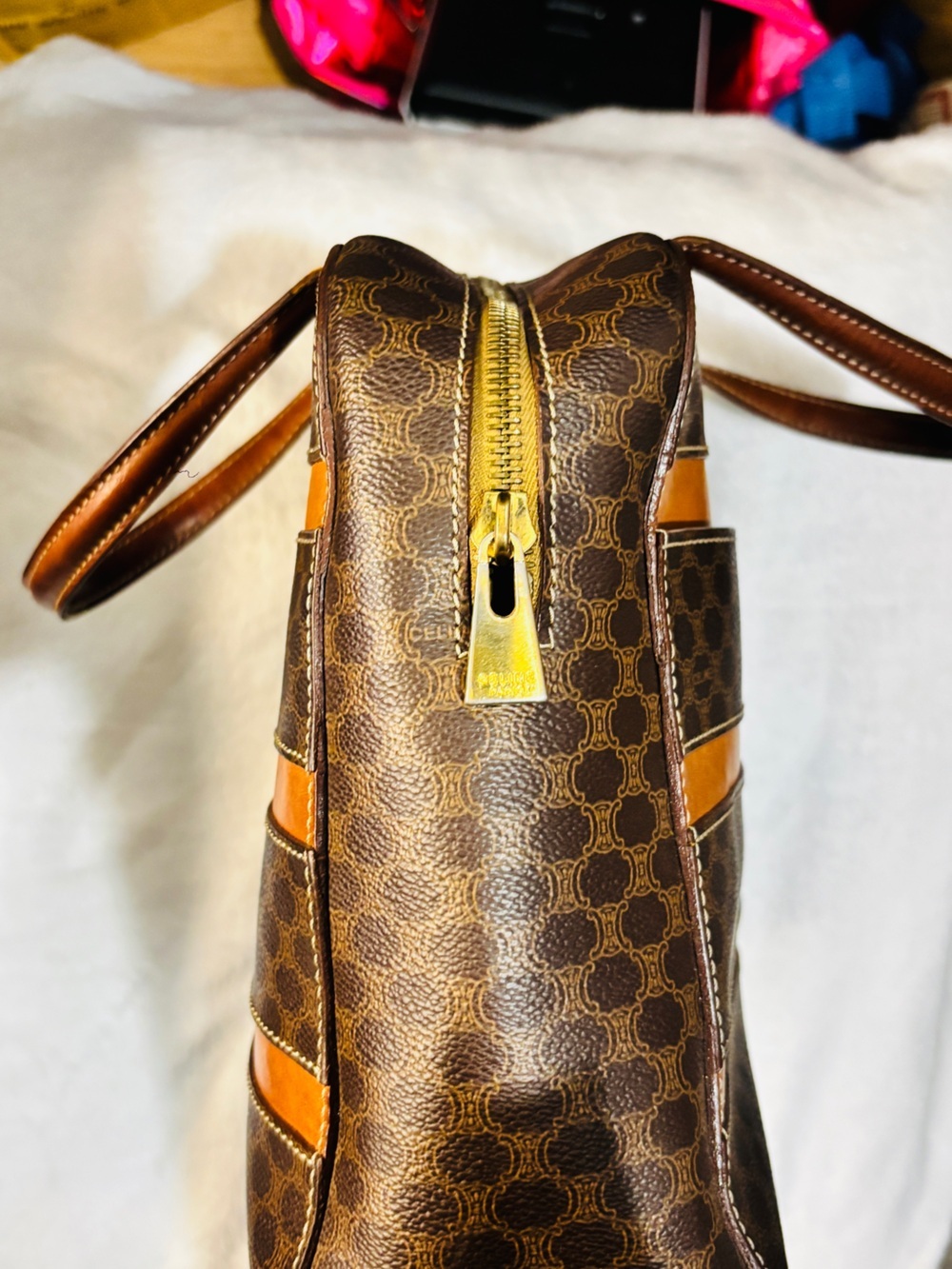 Vintage Celine Macadam Boston Top Handle Bag brown canvas (pvc) leather Italy - Picture 5 of 15